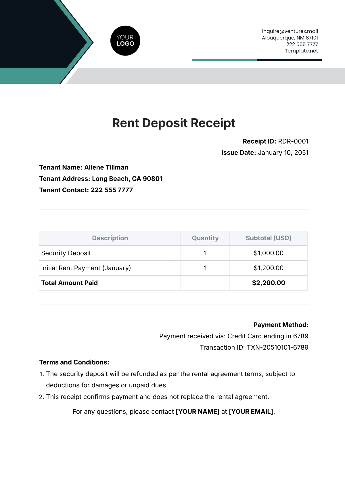 Rent Deposit Receipt Template - Edit Online & Download