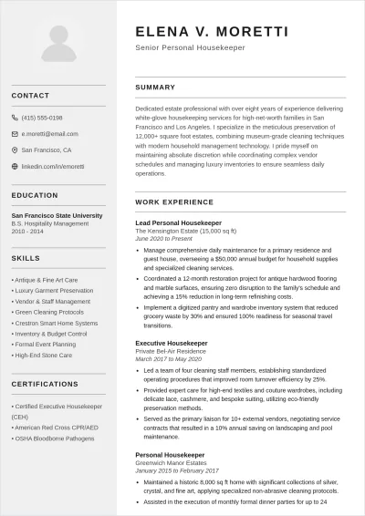 Free Personal Housekeeping Resume Template & AI Maker