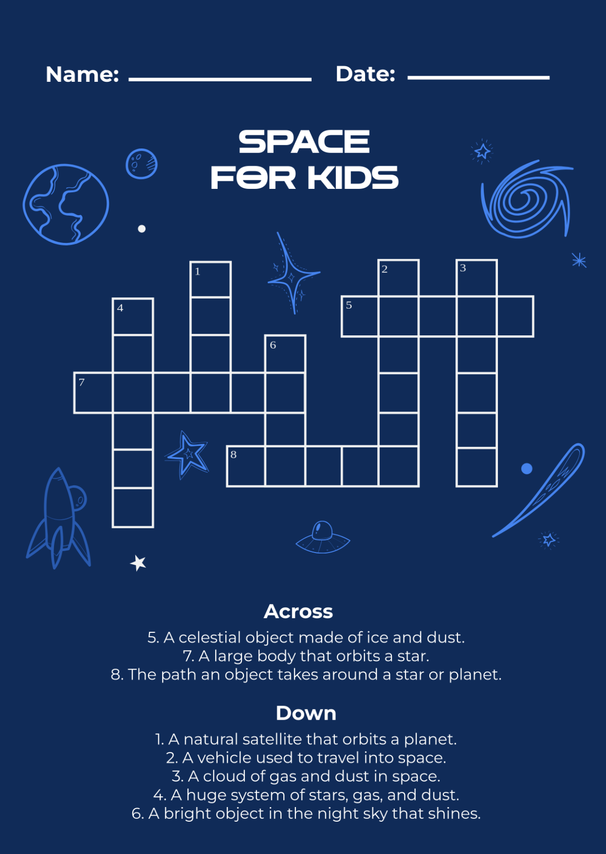 Free Printable Mini Crossword for Kids Template