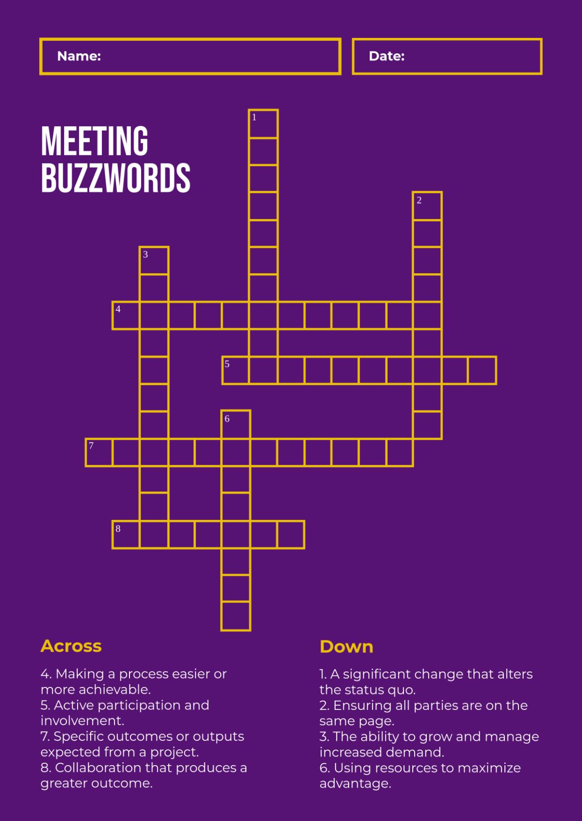 Free Corporate Event Mini Crossword Template