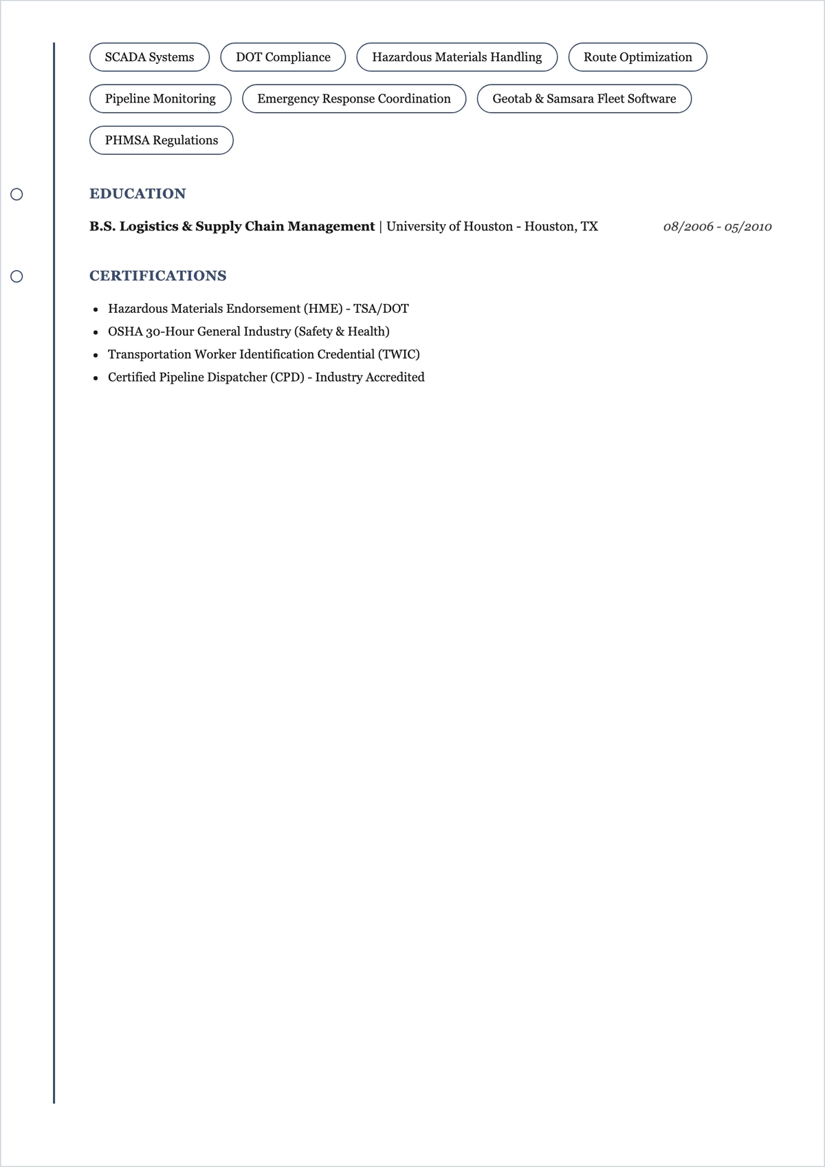 Free Oil and Gas Dispatcher ATS Resume Template, AI Resume Builder