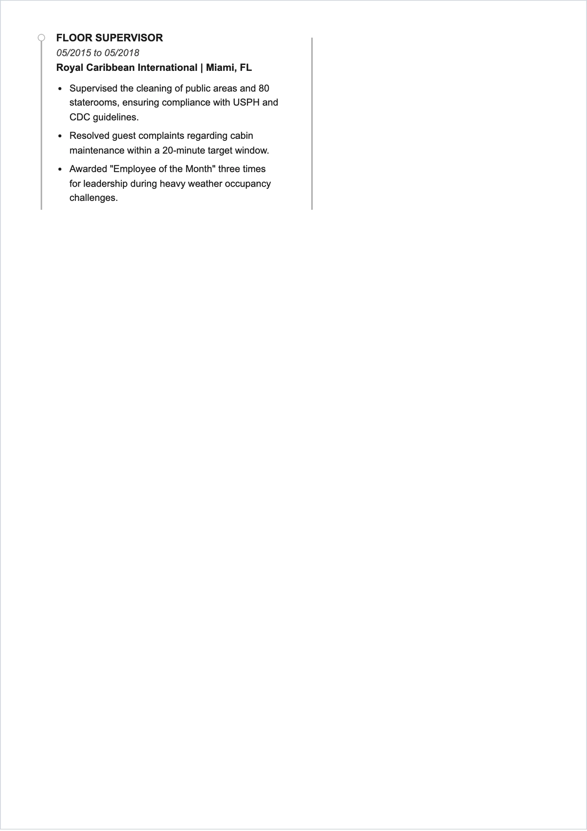 Free Cruise Ship Housekeeping ATS Resume Template, AI Resume Builder