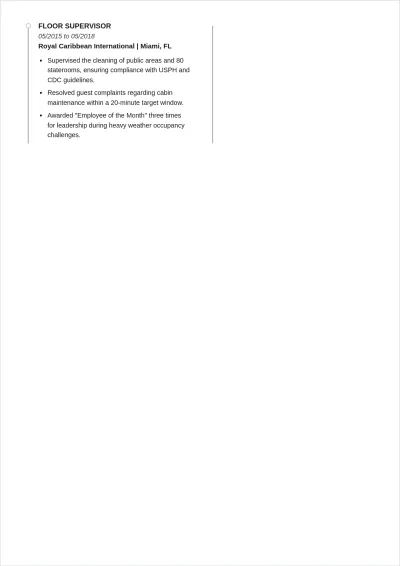 Free Cruise Ship Housekeeping ATS Resume Template, AI Resume Builder