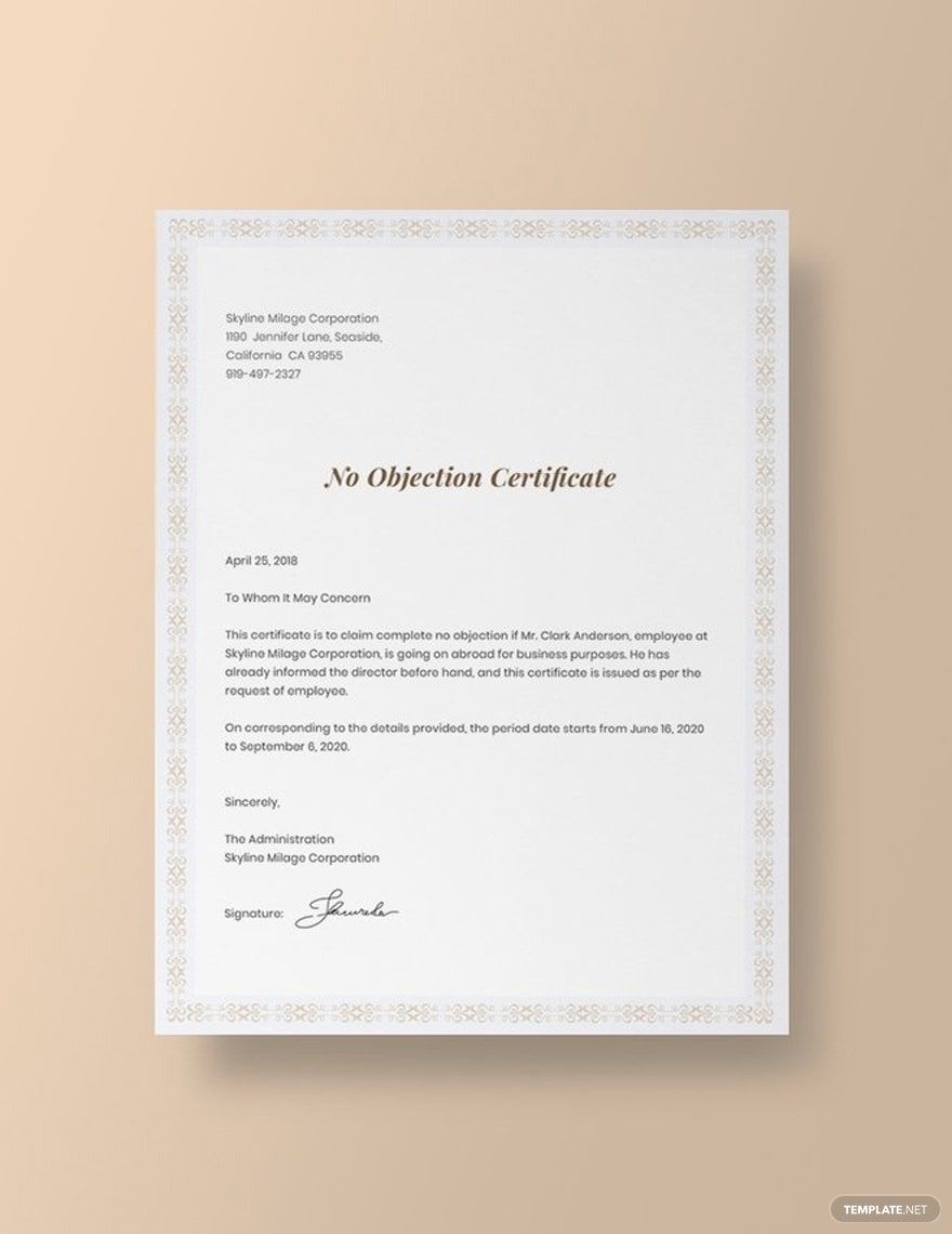 No Objection Certificate for Employee Template