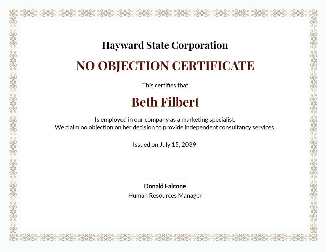 No Objection Certificate for Employee Template - Google Docs, Word Throughout Certificate Of Employment Template