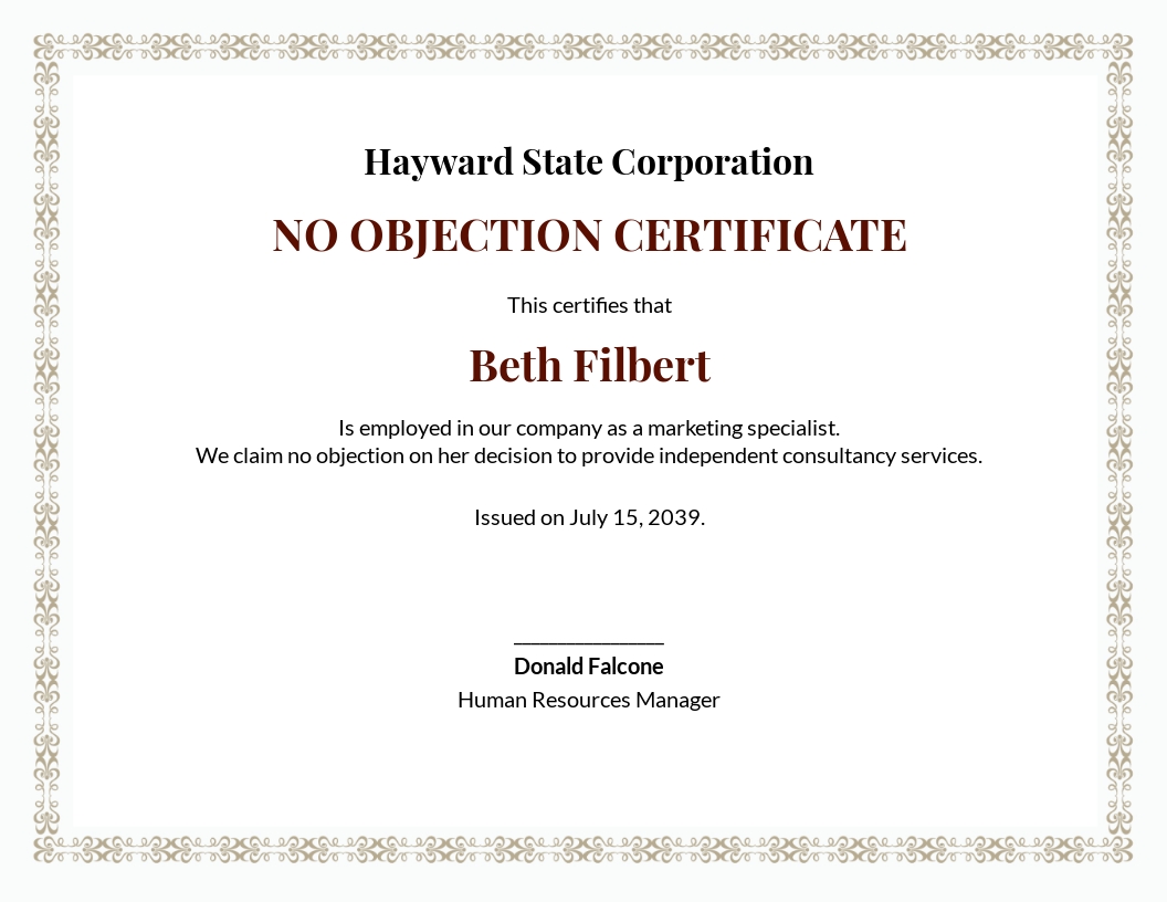 No Objection Certificate for Employee Template - Google Docs, Word