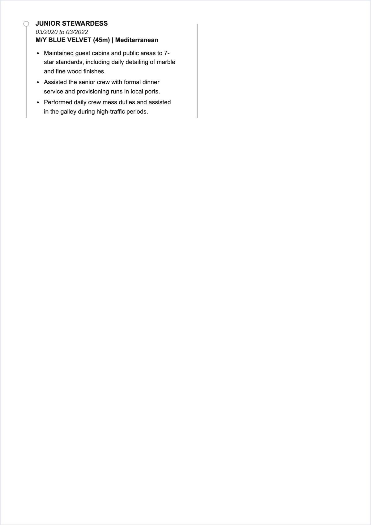 Free Private Yacht Housekeeping ATS Resume Template, AI Resume Builder