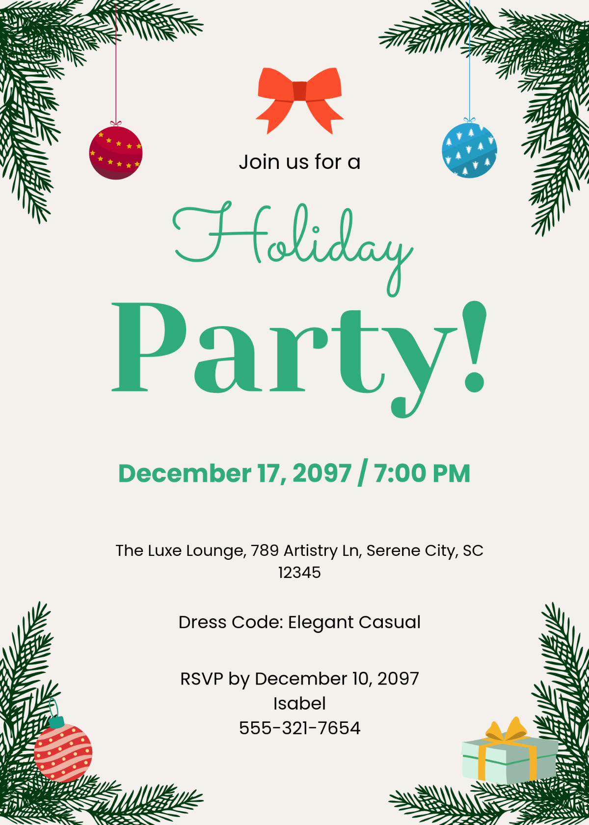 Free Aesthetic Holiday Invitation Template