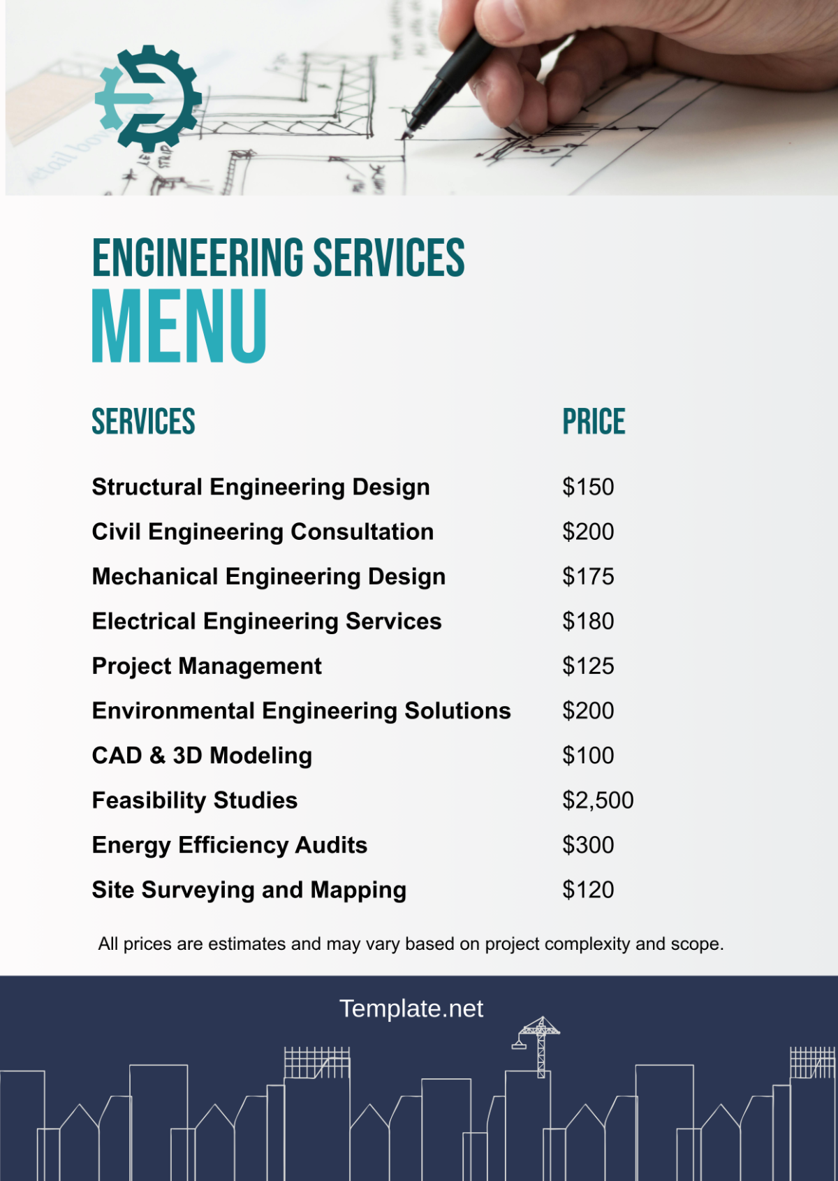 Free Engineering Company Menu Template - Edit Online & Download