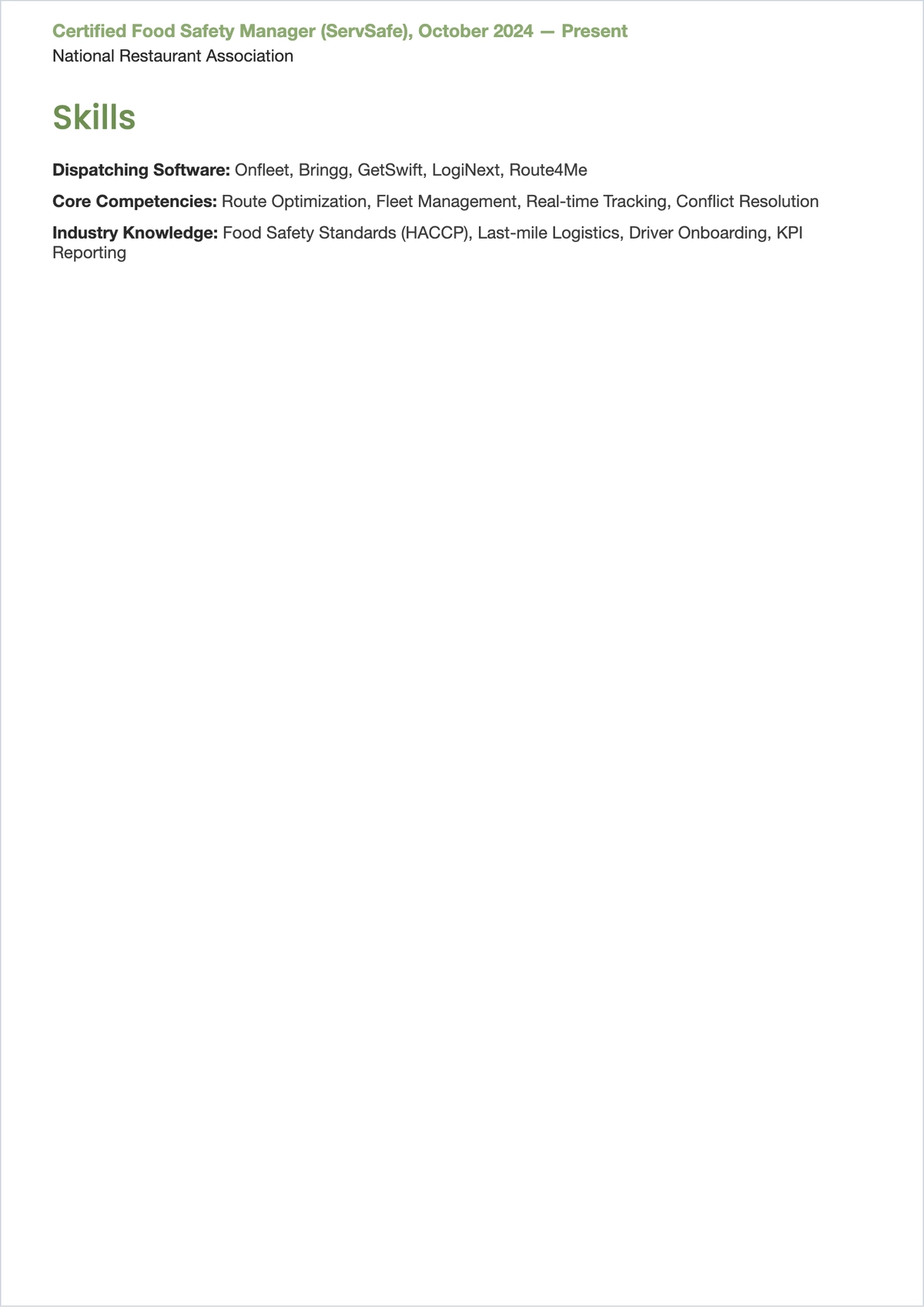 Free Food Delivery Dispatcher ATS Resume Template, AI Resume Builder