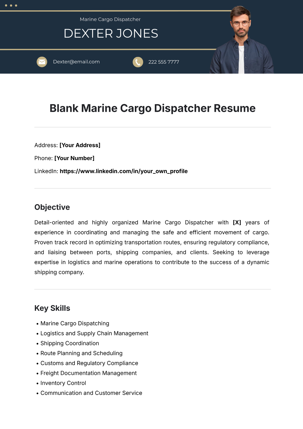 Free Blank Marine Cargo Dispatcher Resume Template