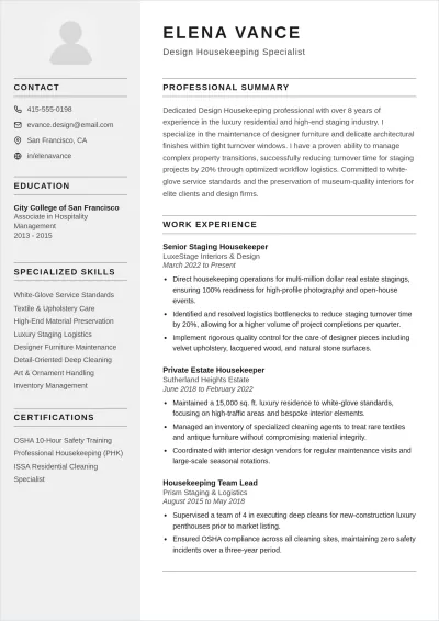 Free On-Call Design Housekeeping ATS Resume Template