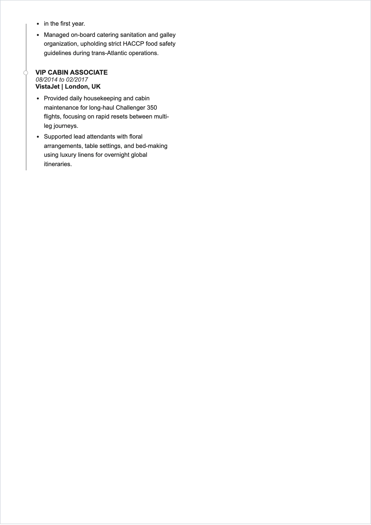 Free Private Jet Housekeeping ATS Resume Template, AI Resume Builder