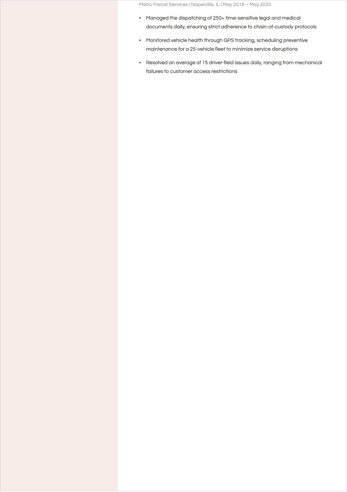 Free Parcel Delivery Dispatcher ATS Resume Template, AI Resume Builder