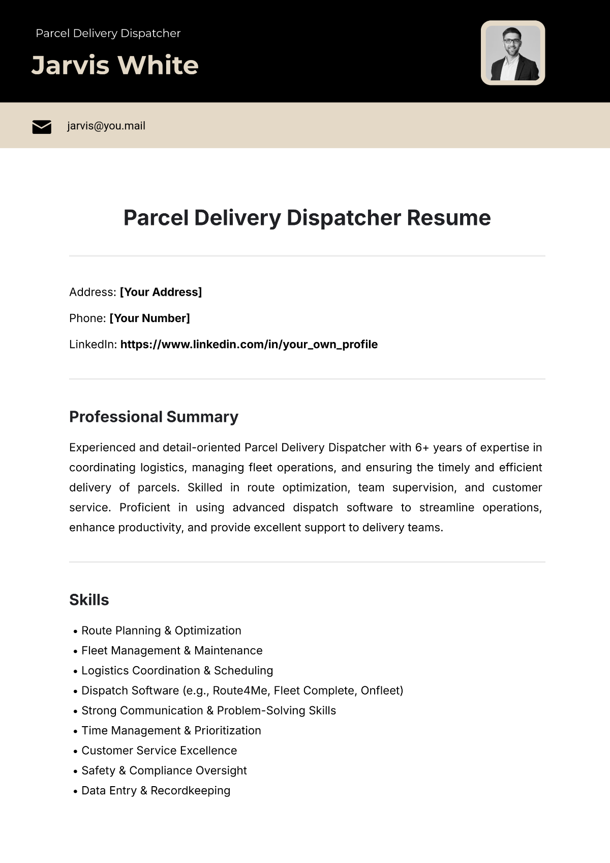 Free Parcel Delivery Dispatcher Resume Template