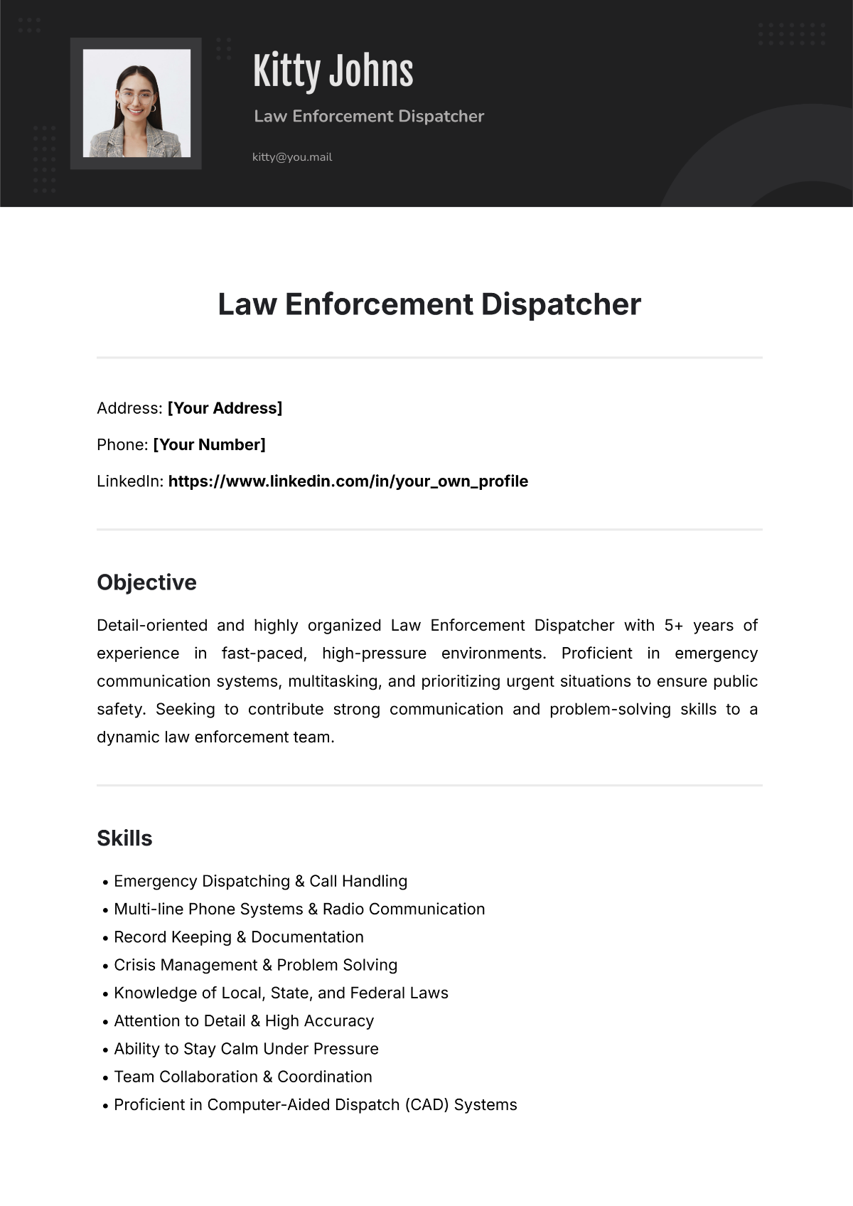 Free Law Enforcement Dispatcher Template