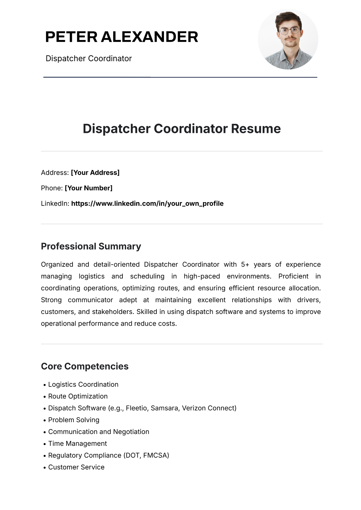 Free Dispatcher Coordinator Resume Template