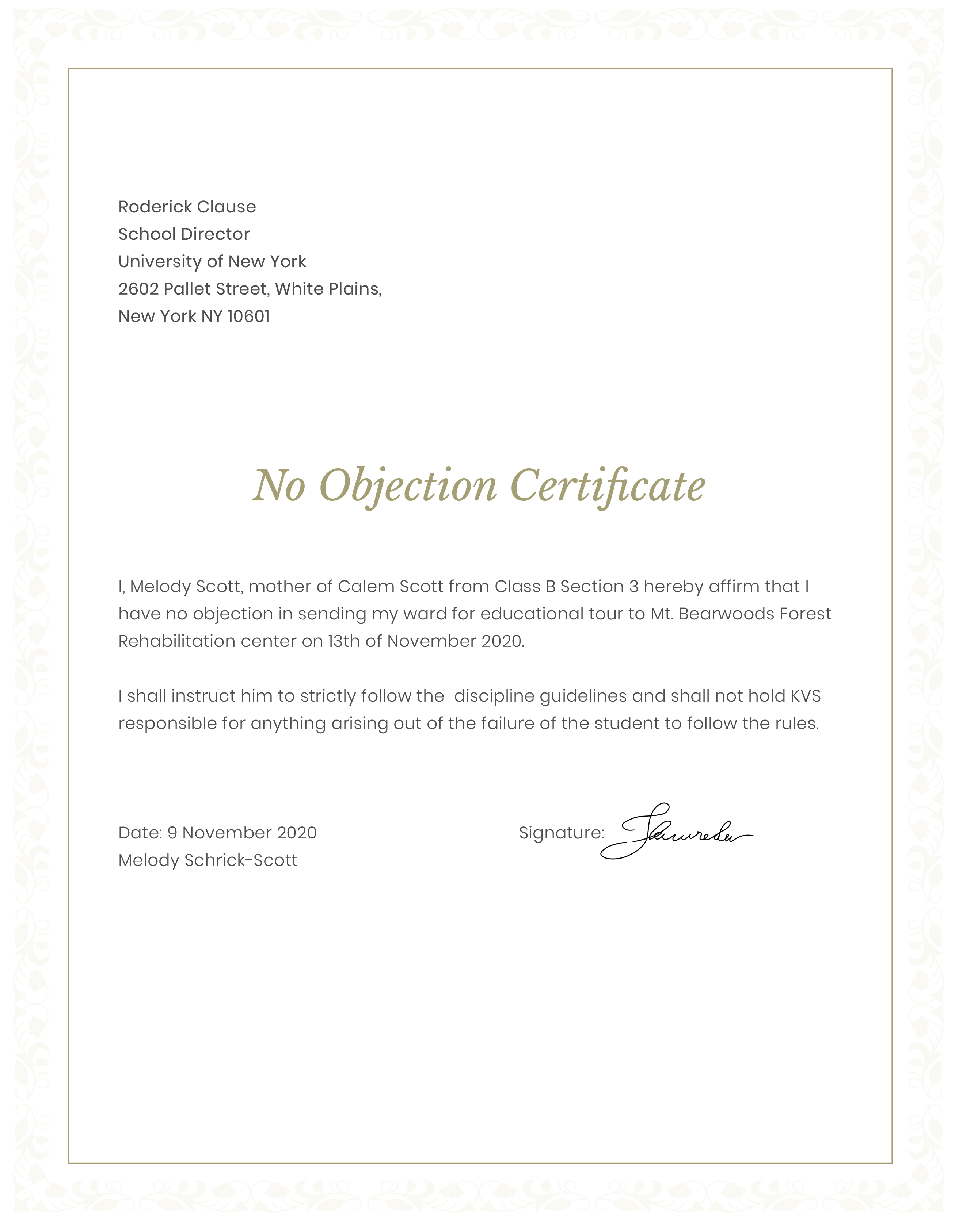 No Objection Certificate Form