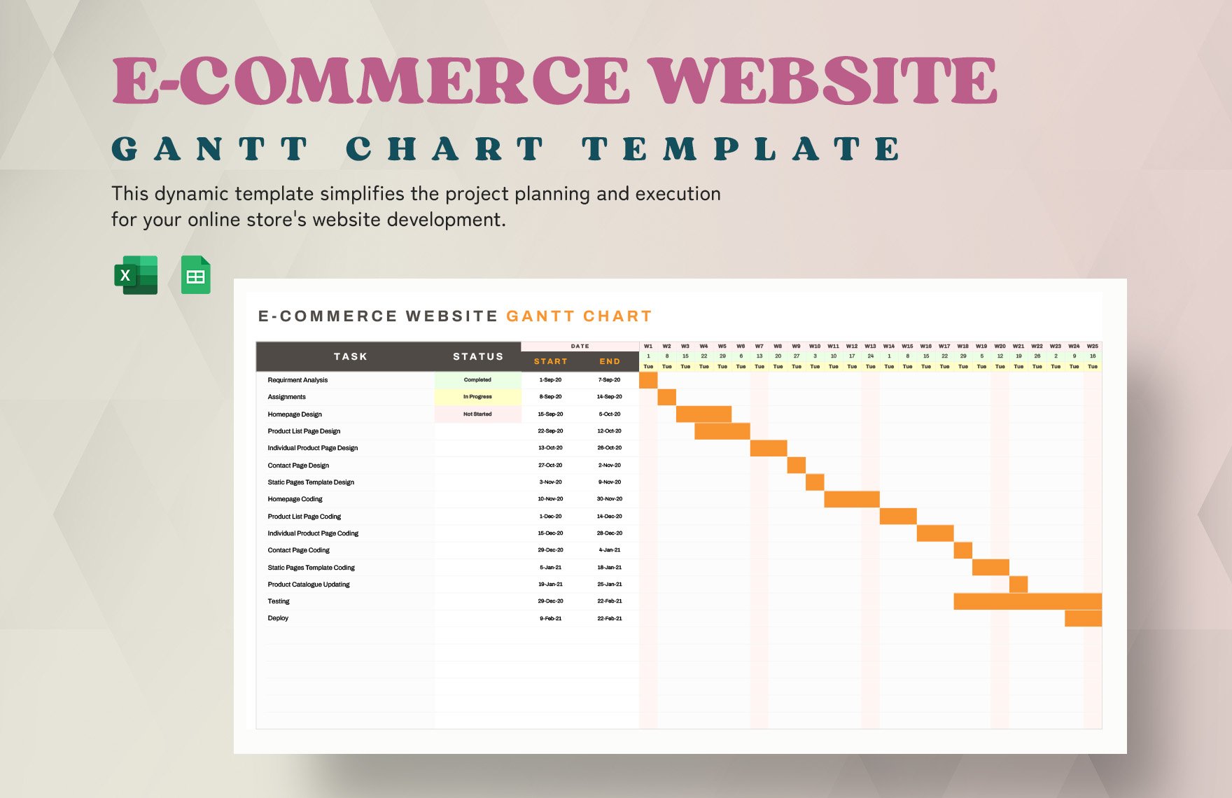 E-Commerce Website Gantt Chart Template