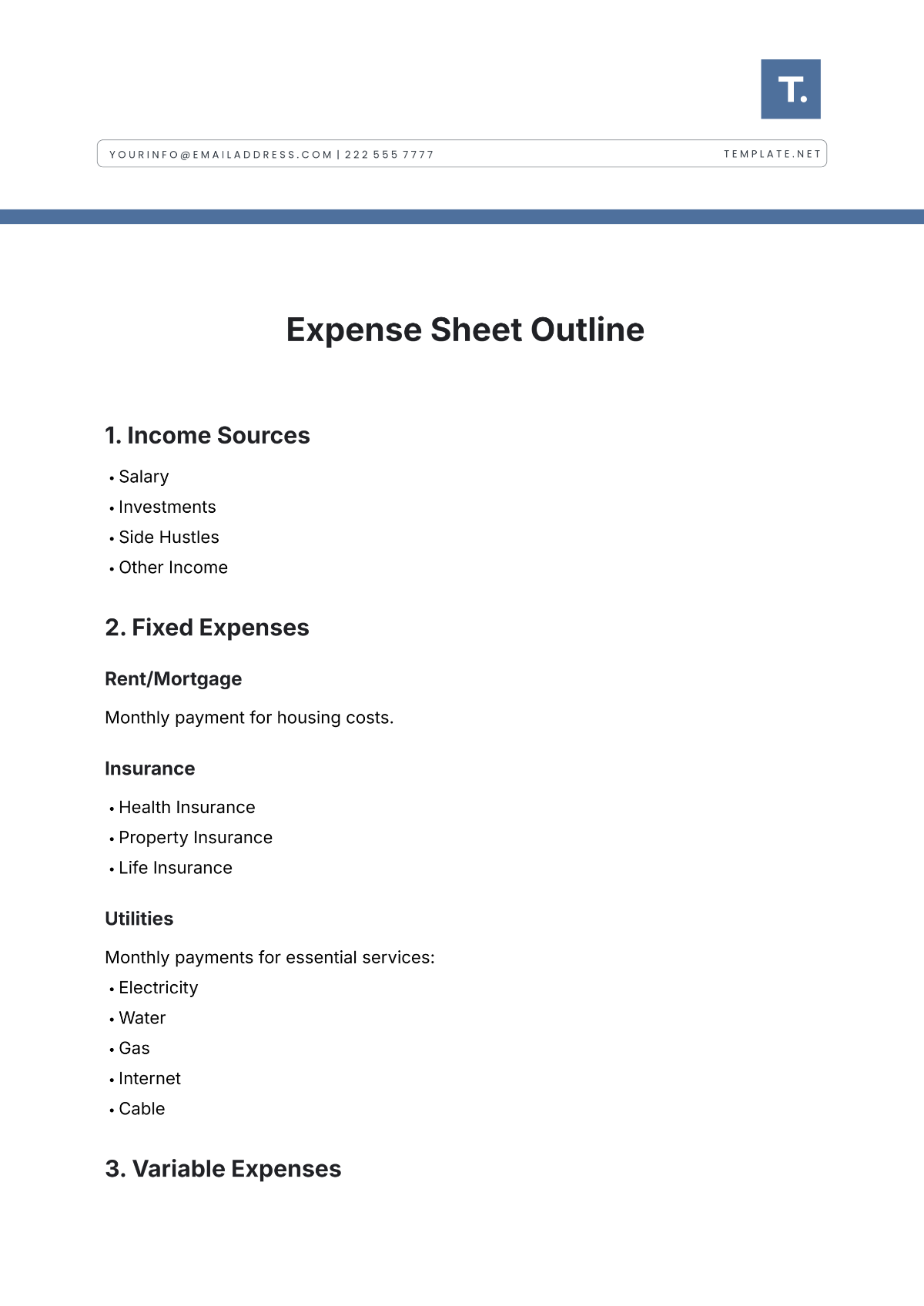 Free Expense Sheet Outline Template