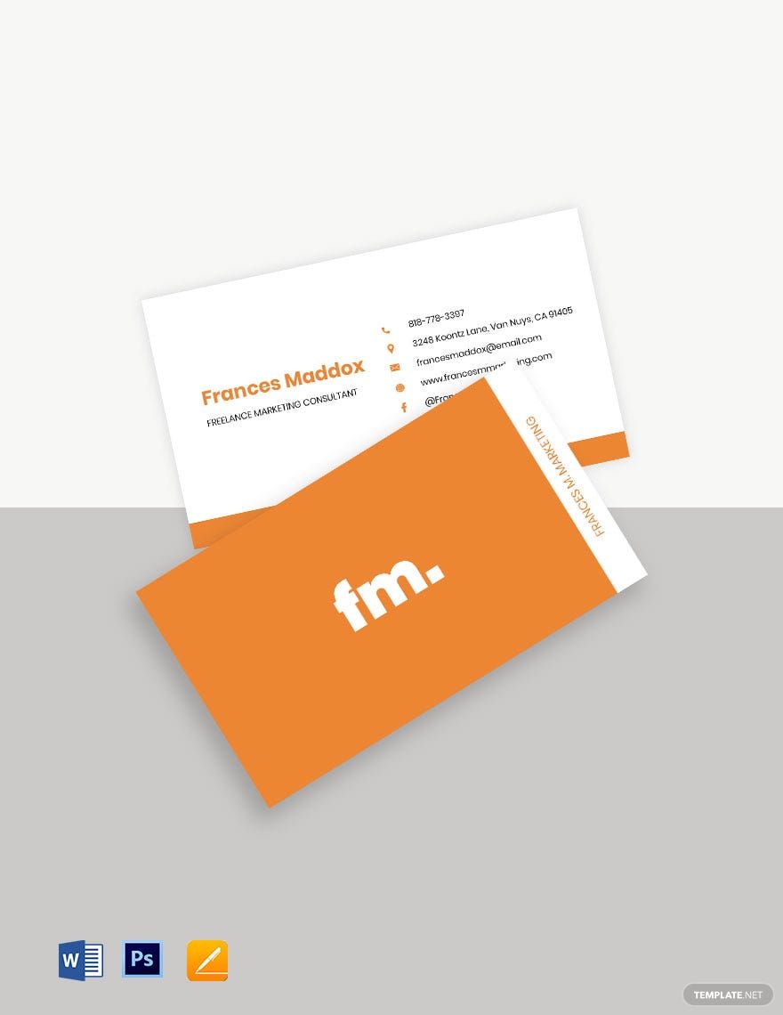 Freelance Consultant Business Card Template in Word, Google Docs, PSD, Apple Pages, Publisher