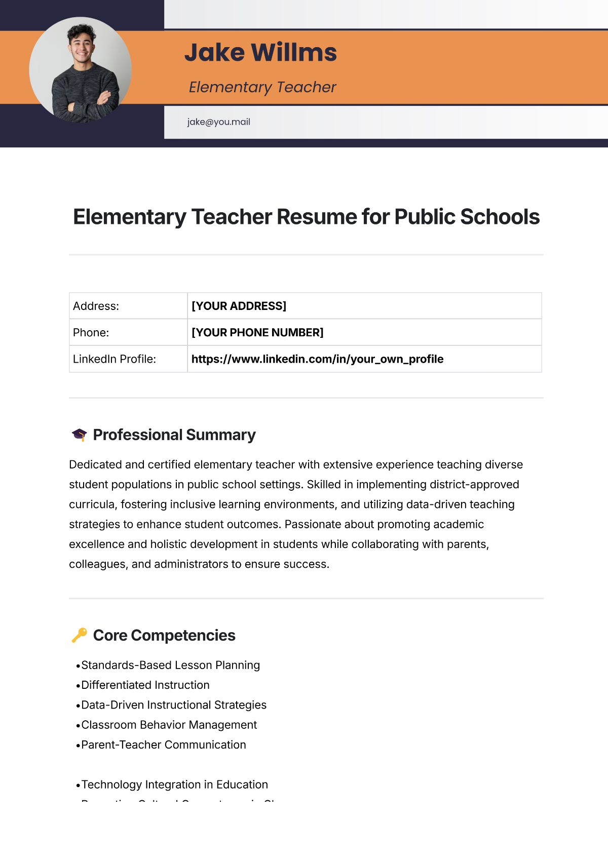 Free Elementary Teacher Resume for Public Schools Template