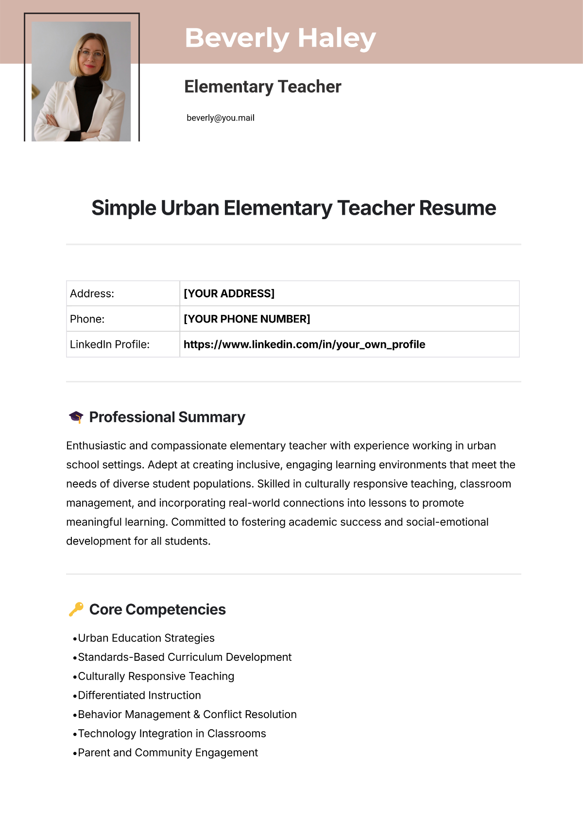 Free Simple Urban Elementary Teacher Resume Template