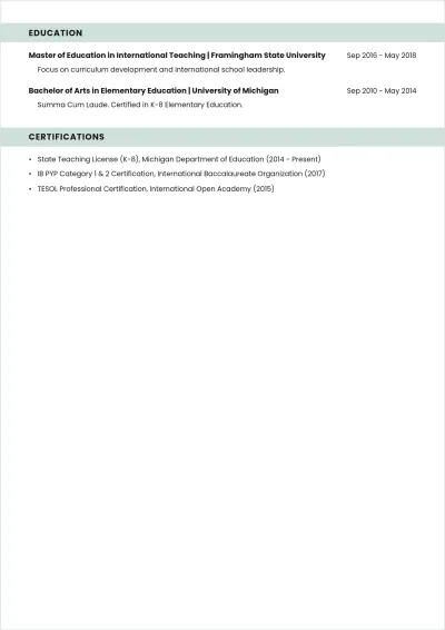 Free Elementary Teacher ATS Resume Template, AI Resume Builder