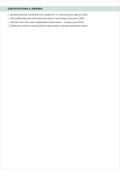 Free Elementary Teacher ATS Resume for STEM Education Template