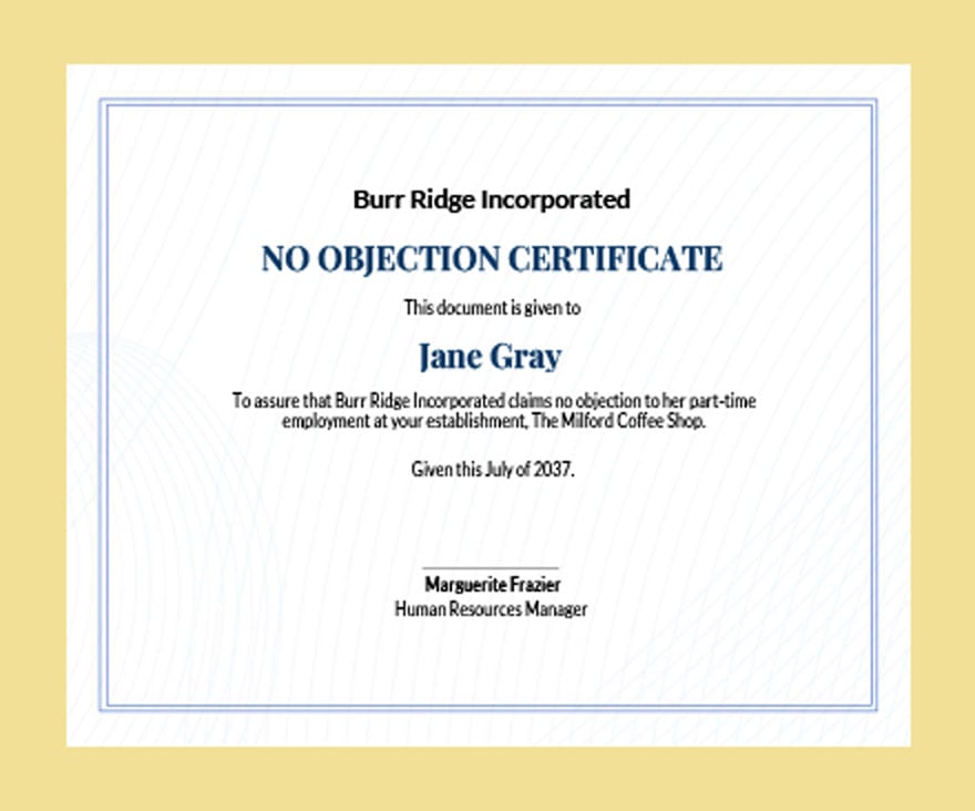 No Objection Certificate Format Template