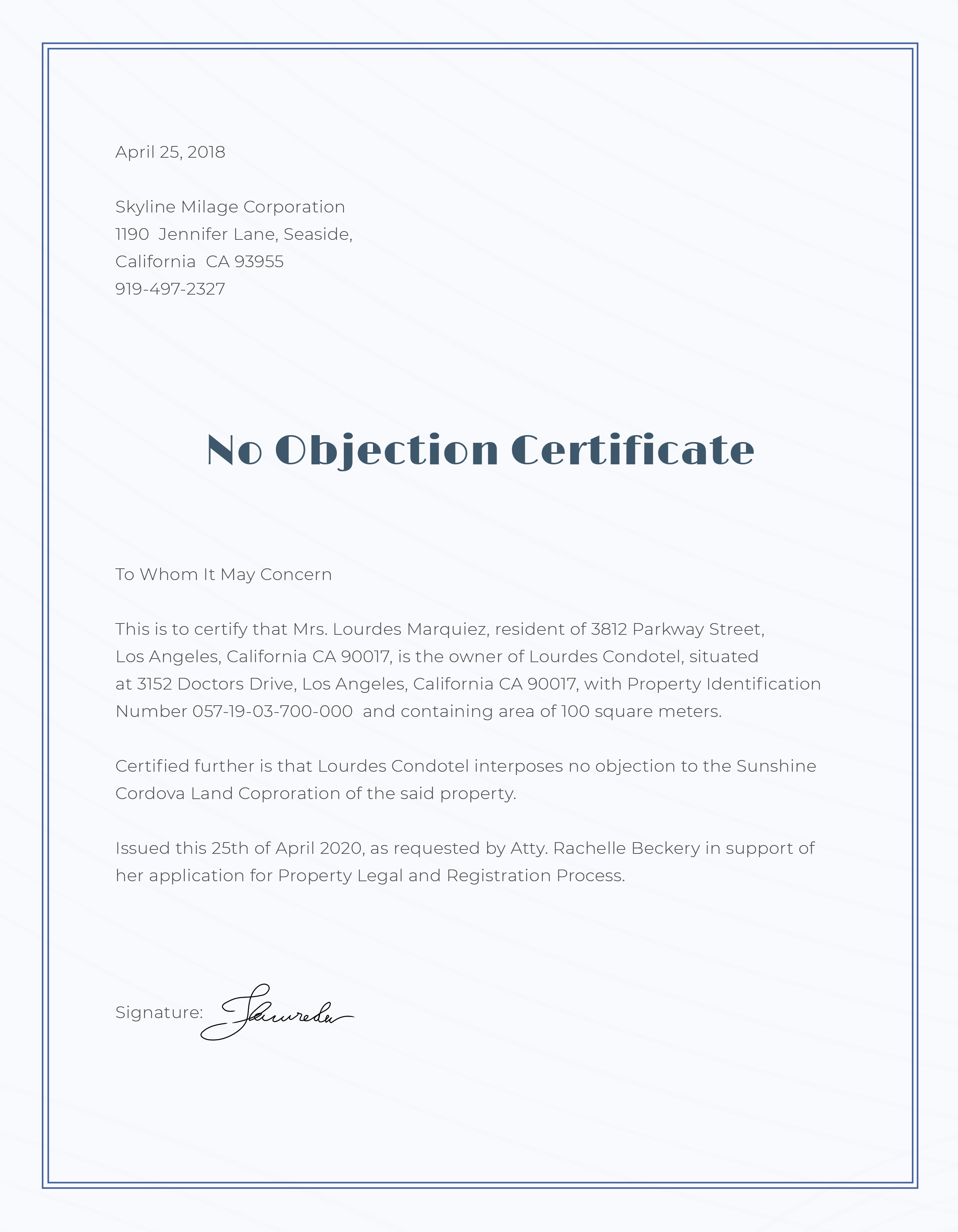 No Objection Certificate Format Template In Adobe