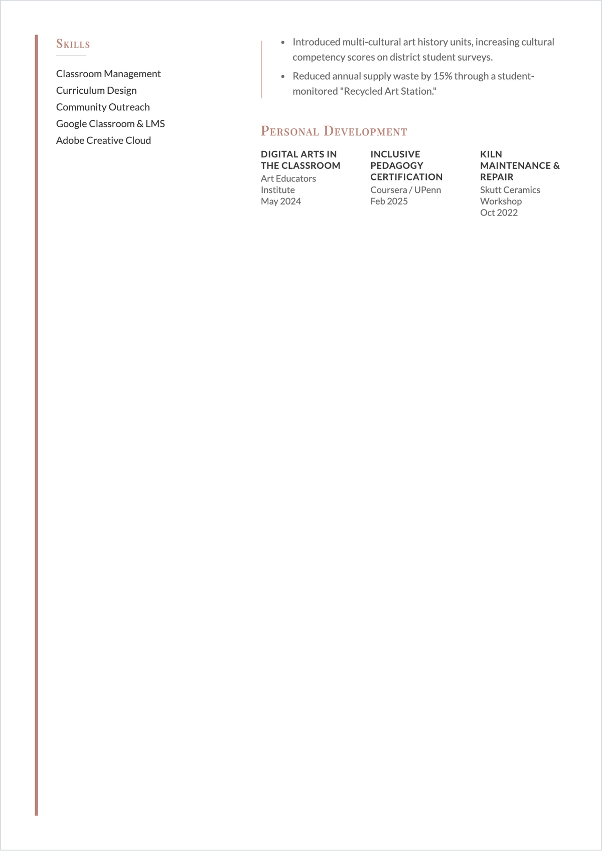 Free Printable Elementary Teacher ATS Resume Template