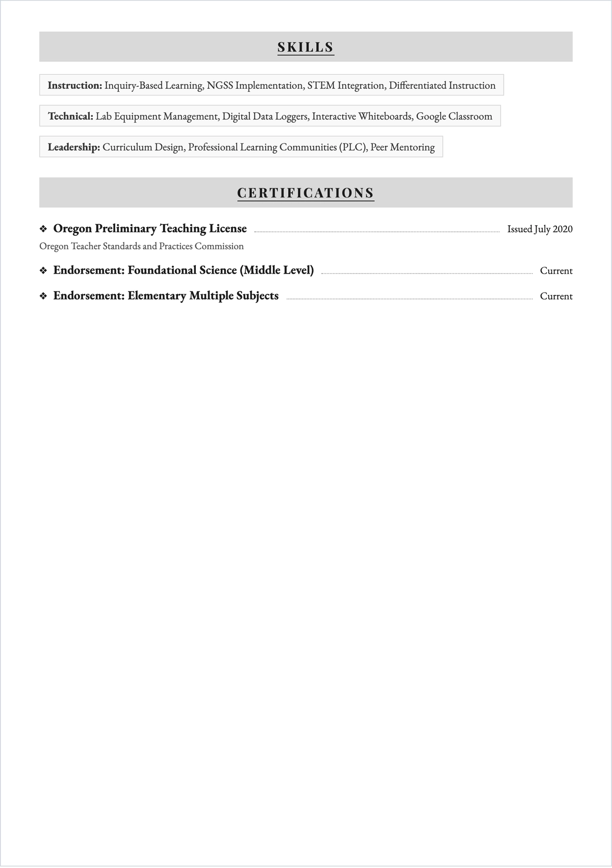 Free Elementary Teacher ATS Resume Template, AI Resume Builder