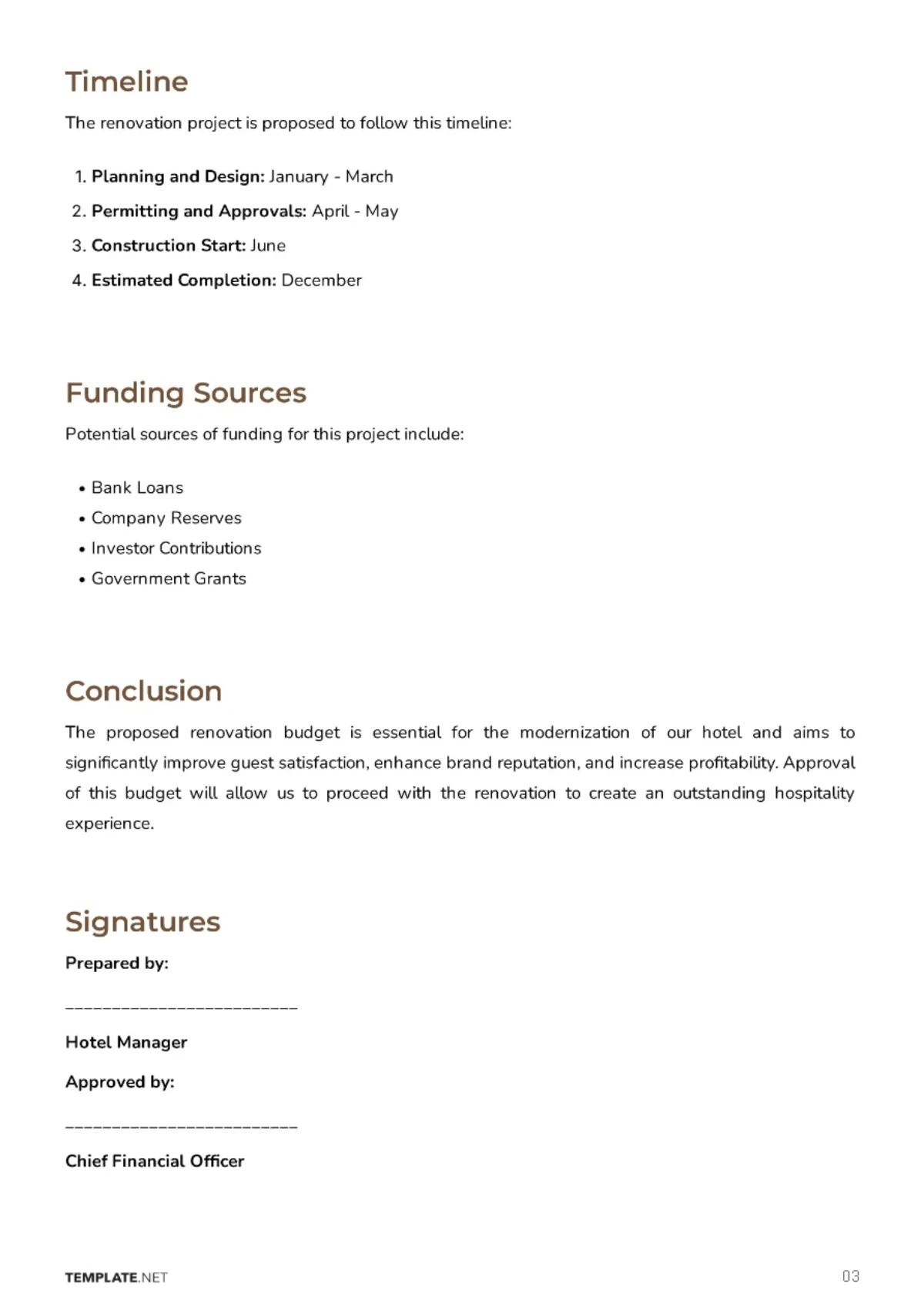 Free Hotel Renovation Budget Proposal Template to Edit Online