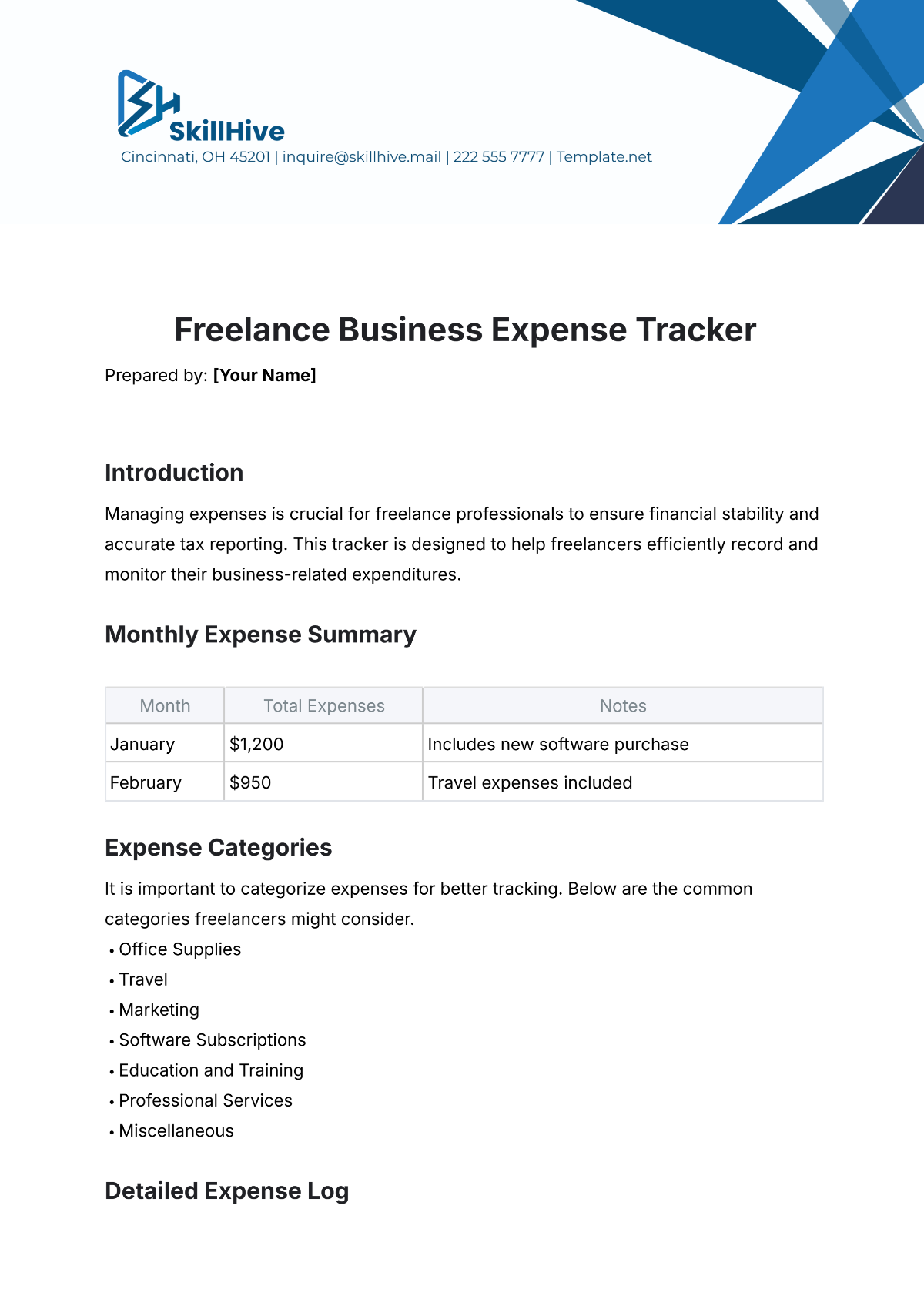 Freelance Business Expense Tracker Template