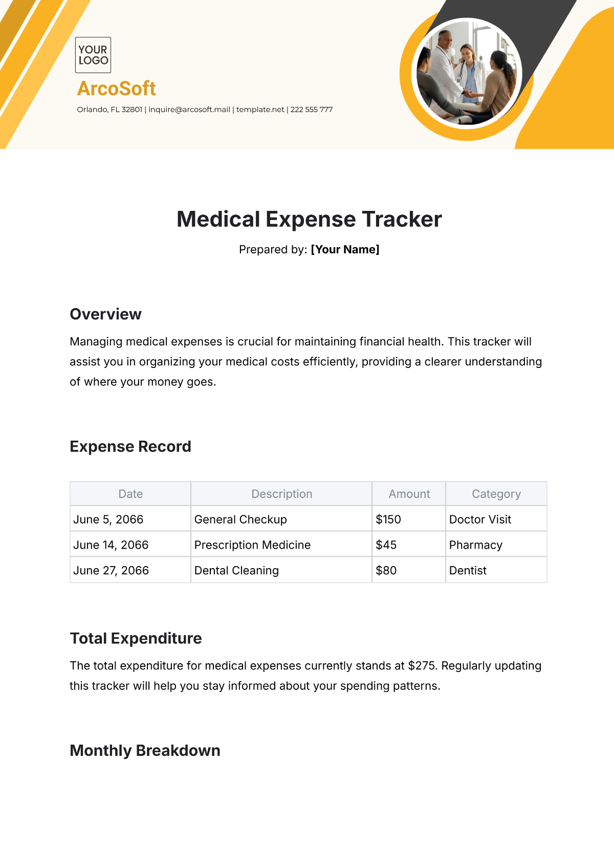 Free Medical Expense Tracker Template