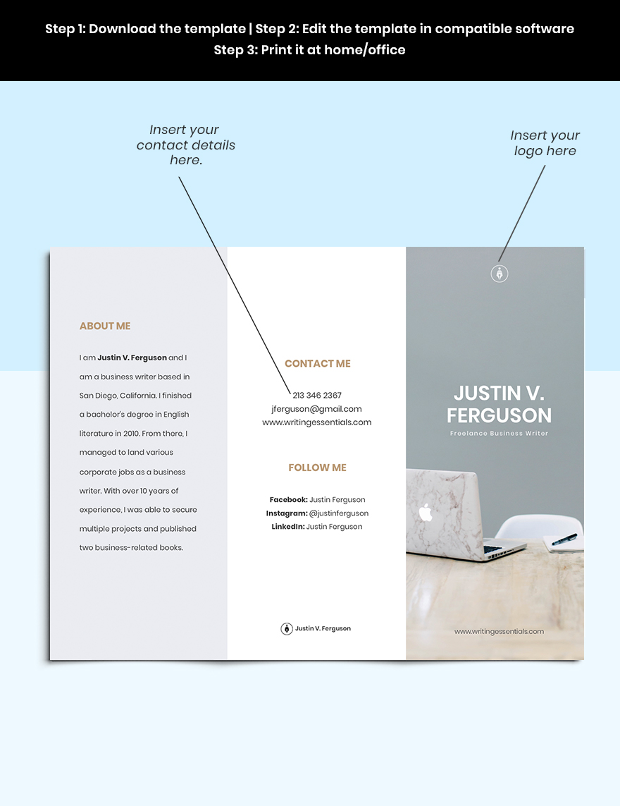 Tri-Fold Freelance Writer Brochure Template