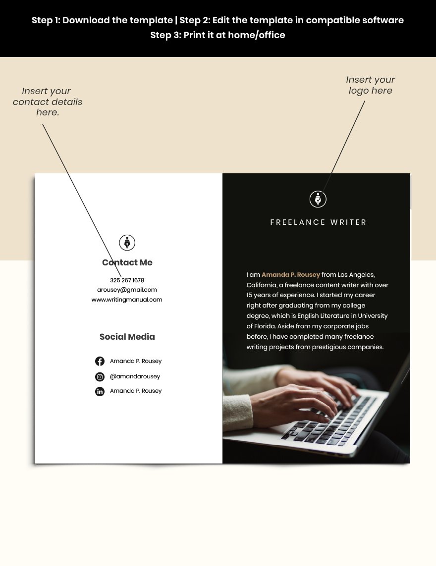Bi-Fold Freelance Writer Brochure Template