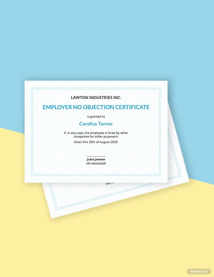 Free No Objection Certificate from Employer Template
