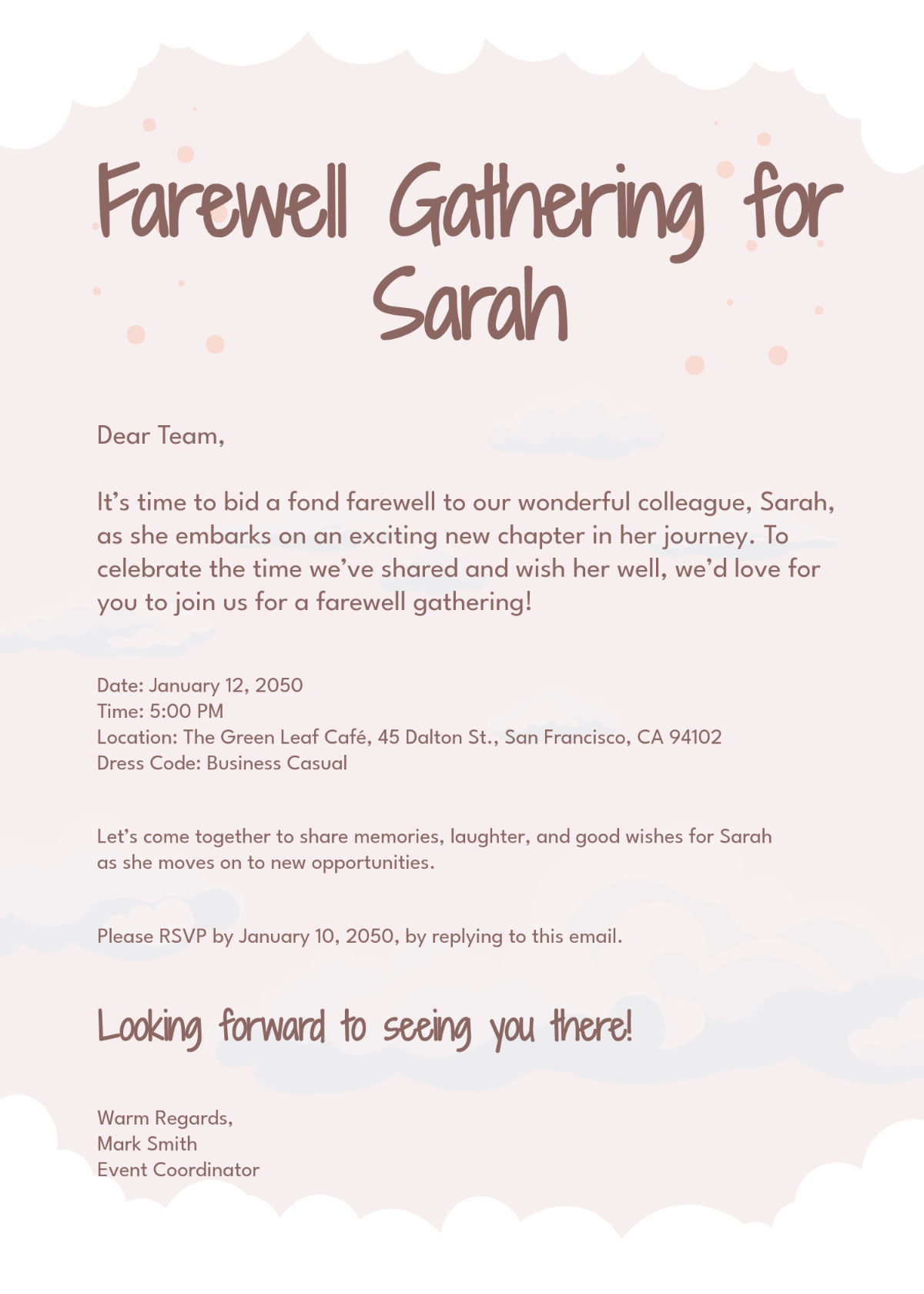 Free Email Farewell Invitation Template