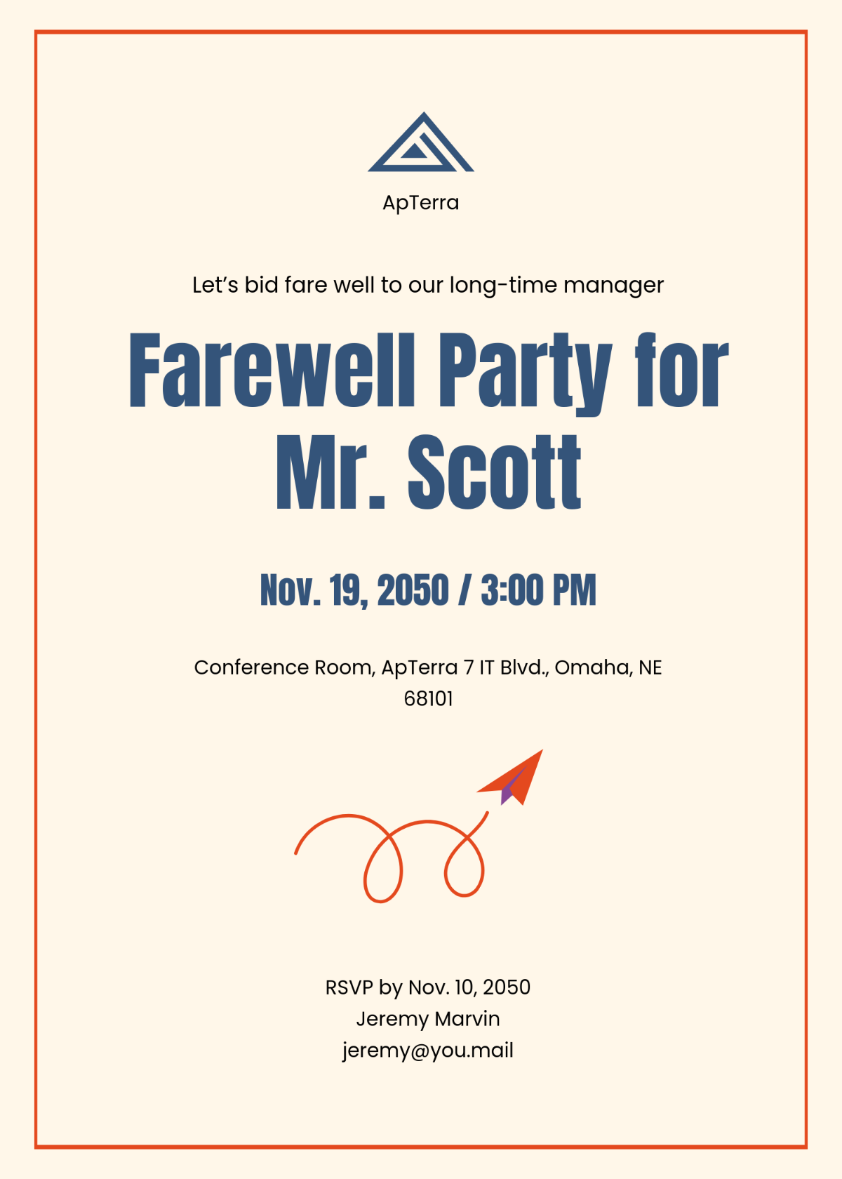 Free Aesthetic Farewell Invitation for Boss Template