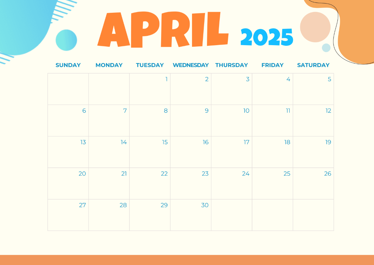 Free Blank April 2025 Calendar Template