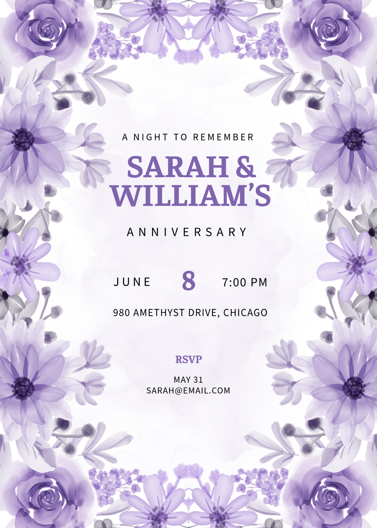 Background Purple Floral Invitation Template