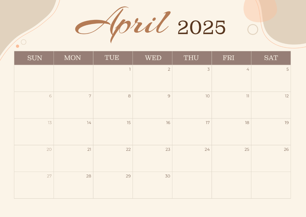 Free Editable April 2025 Calendar Template