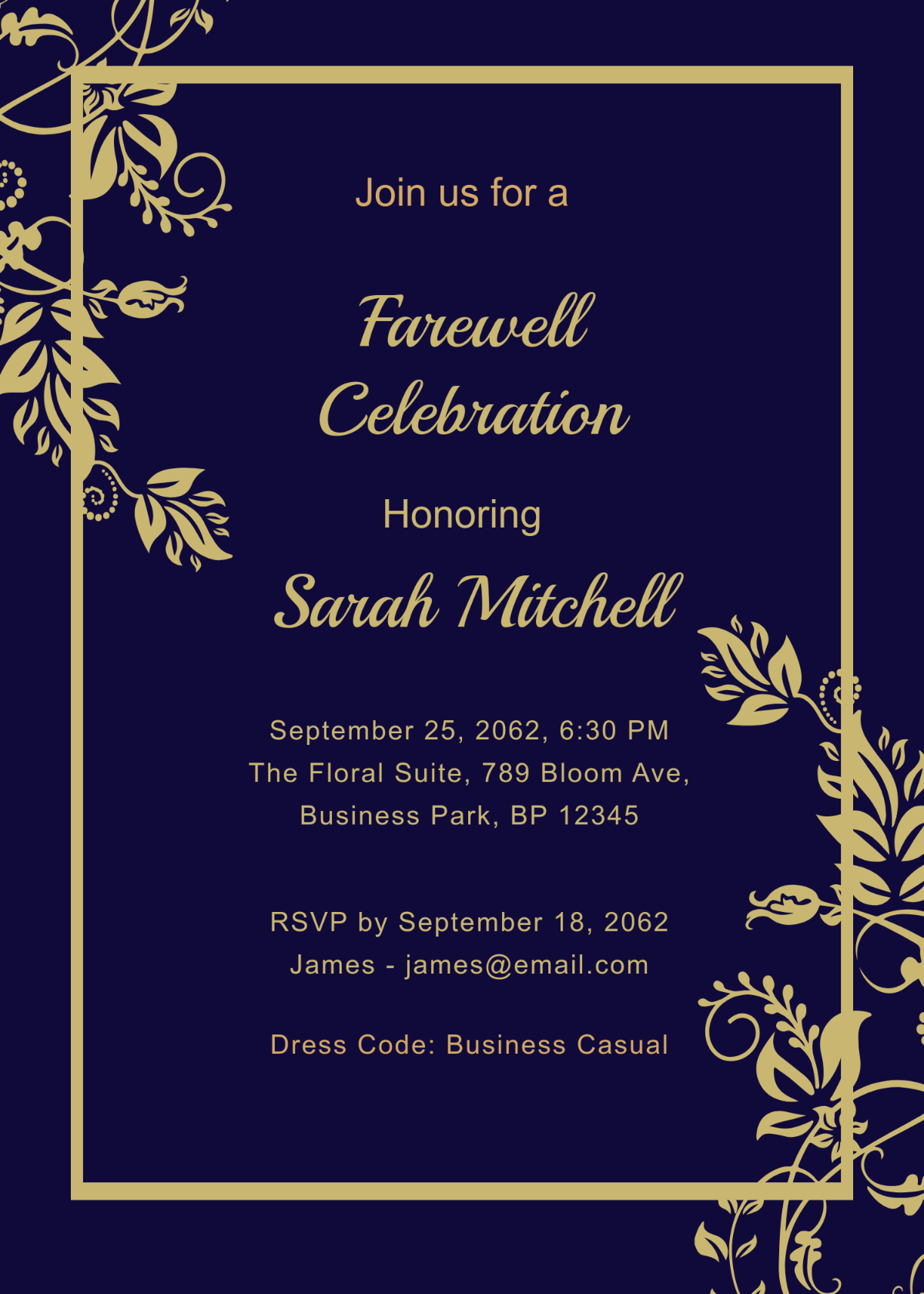 Professional Floral Farewell Invitation Template - Edit Online & Download