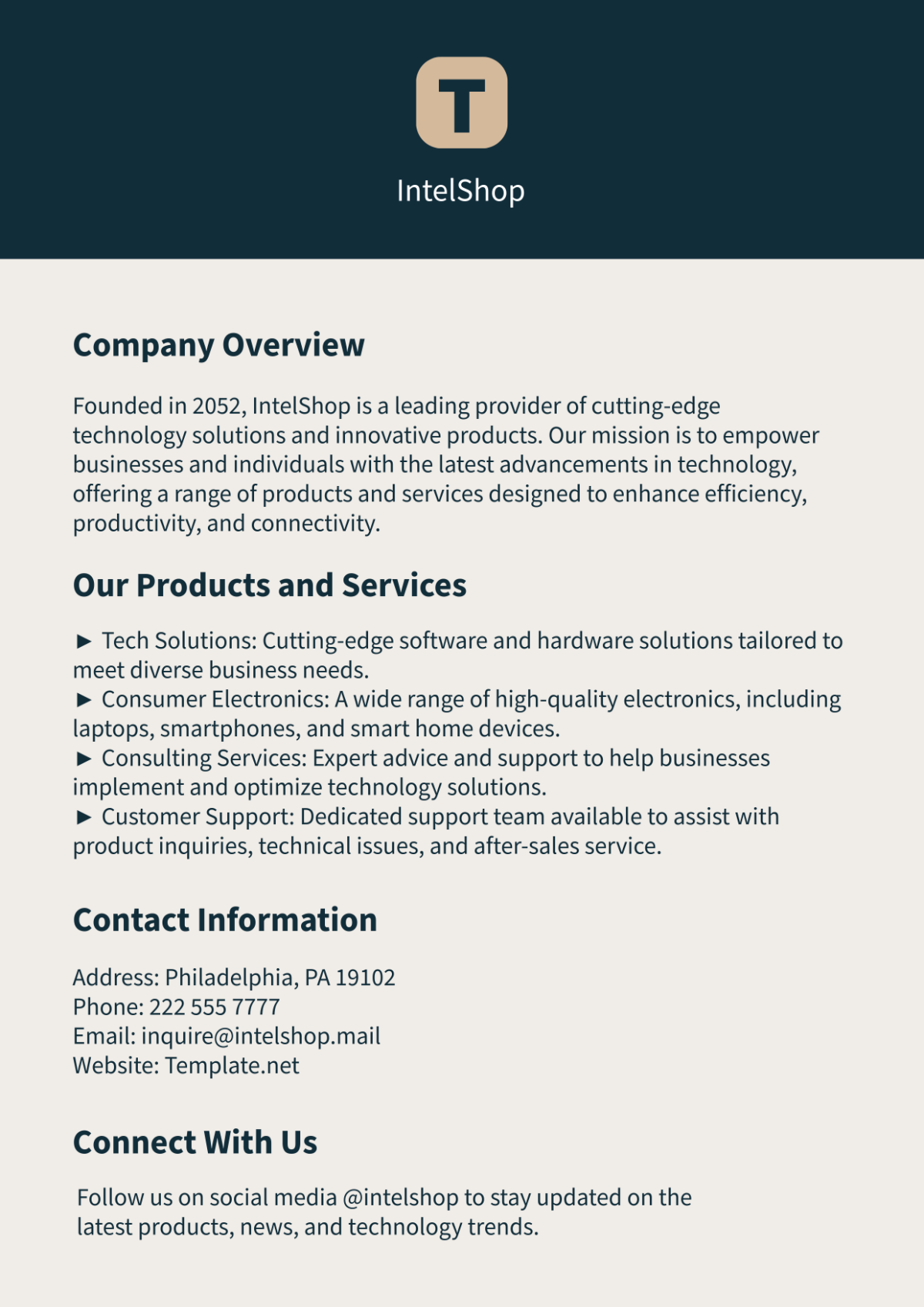 Free One-page Company Profile Template