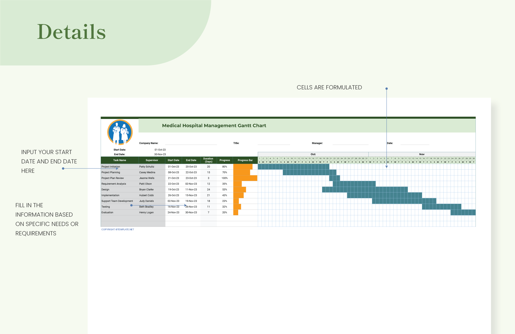 Medical Hospital Management Gantt Chart Template