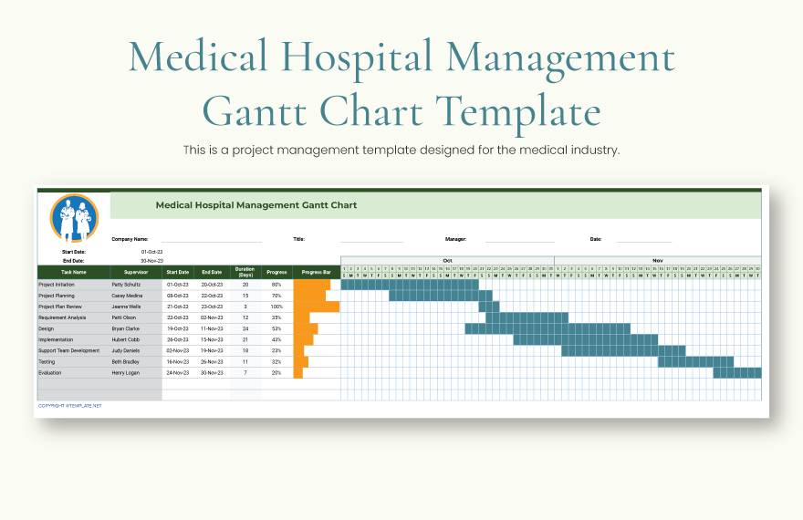 Medical Hospital Management Gantt Chart Template - Download in Excel ...