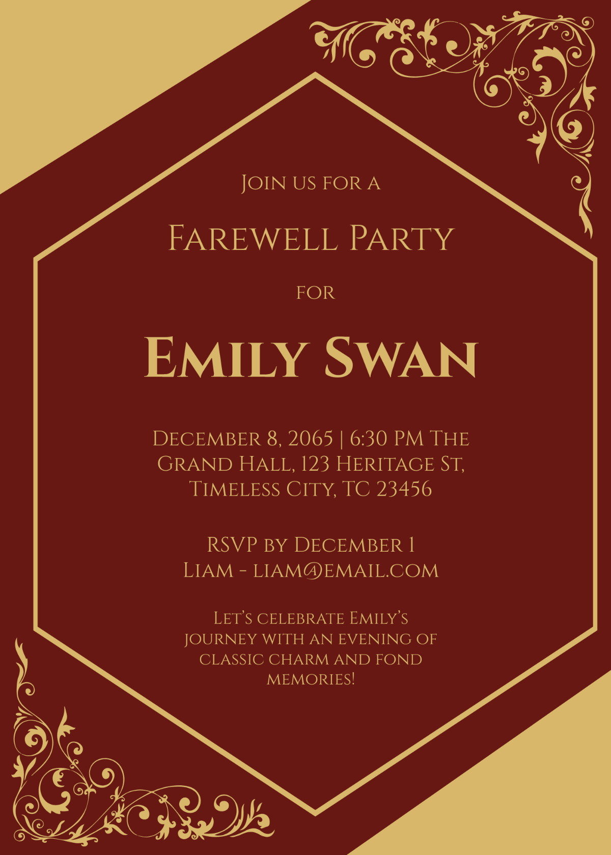 Classic Farewell Invitation Design Template - Edit Online & Download