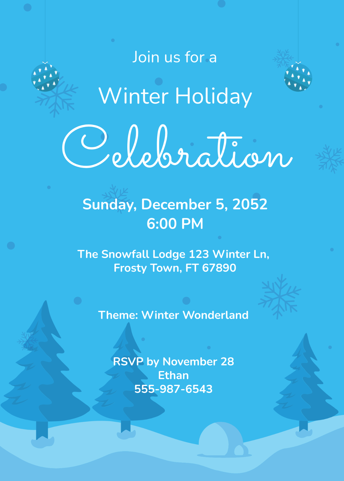 Free Winter Holiday Invitation Template